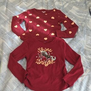 Old Navy Burgundy Long Sleeve Kids Shirts - Heart and Unicorn Designs